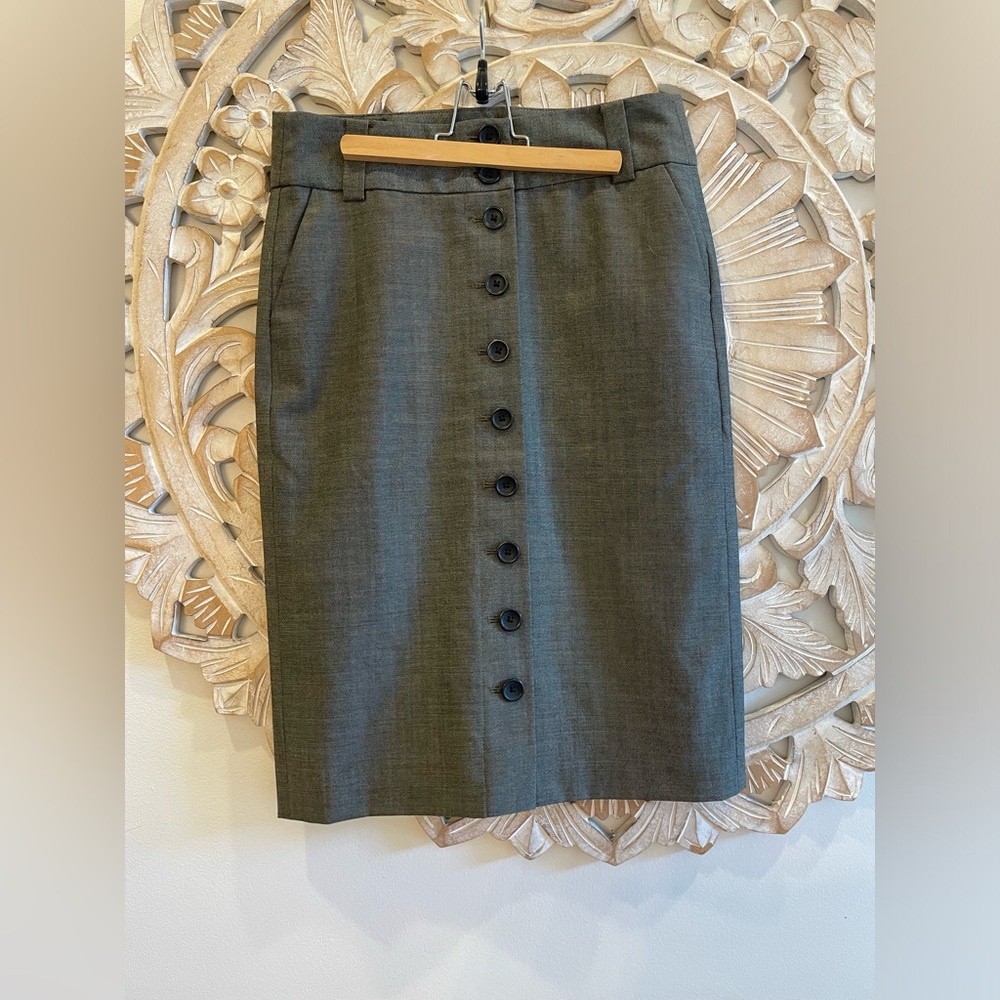 Banana Republic Wool Blend Taupe Gray Button Down Pencil Skirt